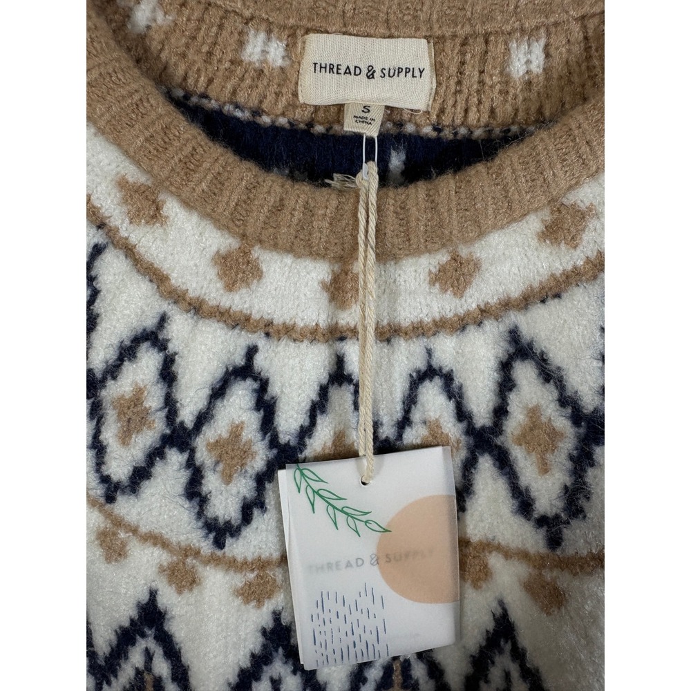 Thread & Supply Womens Fair Isle Claire Knit Sweater Oat Brown Small NWT - Picture 9 of 10